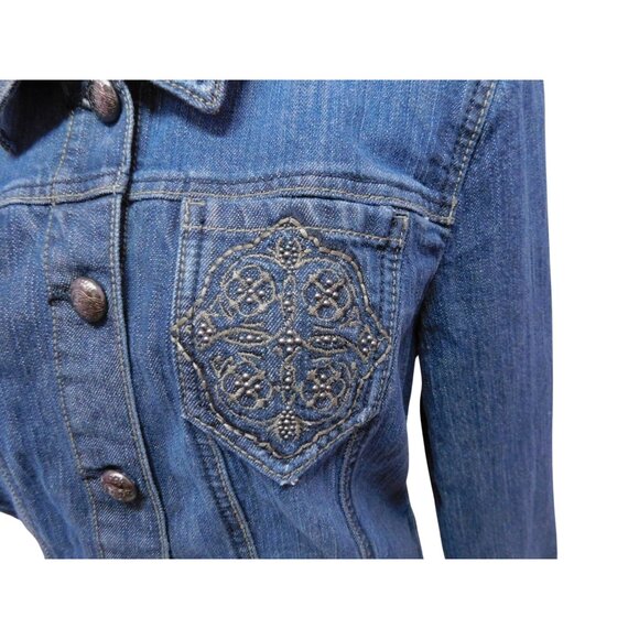 Vtg Code Bleu Womens Blue Denim Jacket Decorative Front Pockets Sz M - Picture 11 of 12